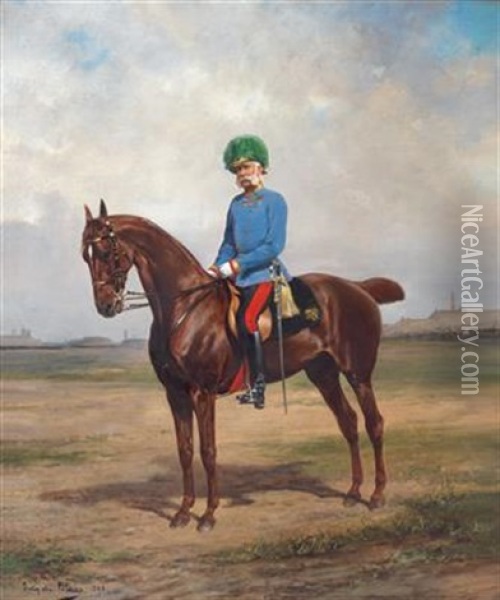 Emperor Francis Joseph I On Horseback Oil Painting - Julius von Blaas