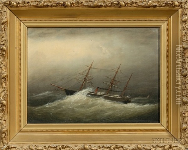Steamship In A Gale Oil Painting - Clement Drew