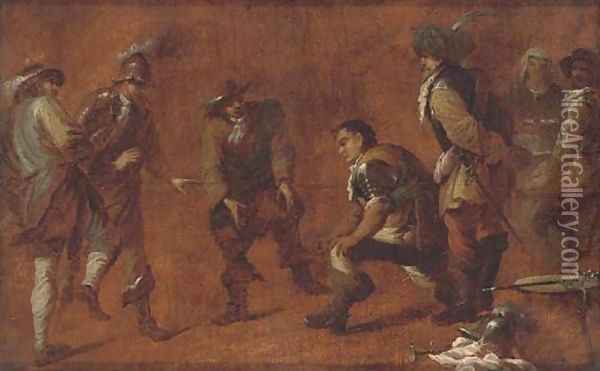 Soldiers playing a ball game Oil Painting - Cornelis de Wael