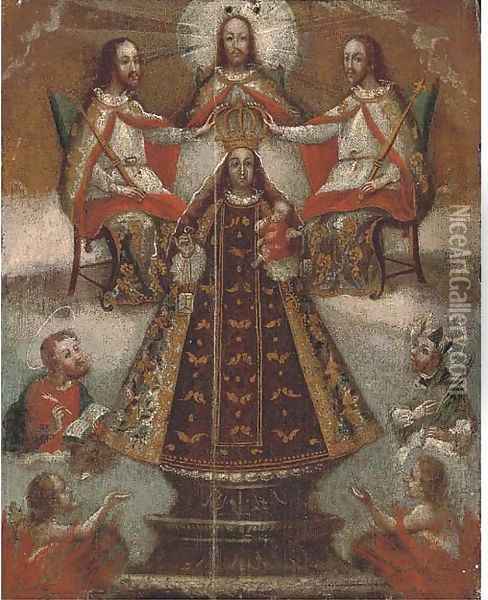 The Virgin Enthroned Oil Painting - Spanish Colonial School