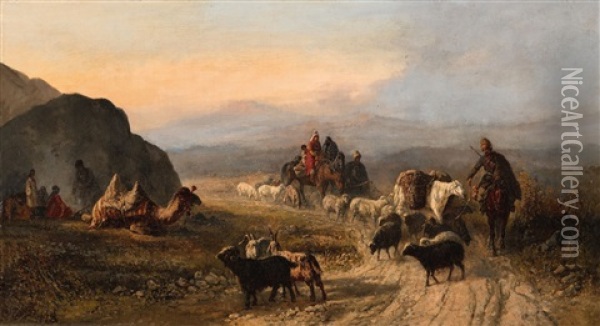 Shepherds In The Caucasus Oil Painting - Fedor Bajkov