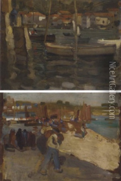The Harbour Oil Painting - Robert Brough