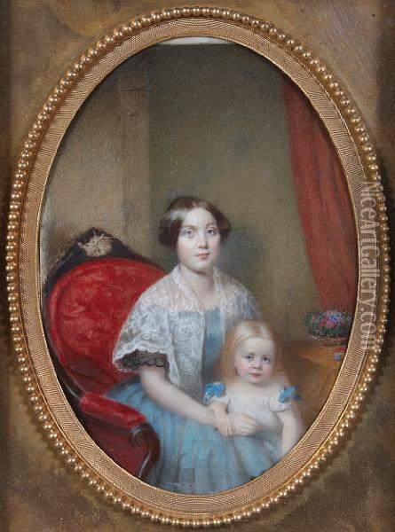 A Portrait Of A Mother And Child Oil Painting - Ann Hall