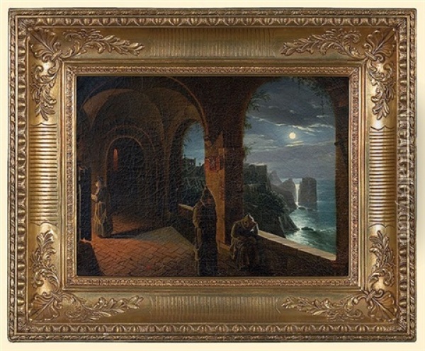 Night In Monastery On Capri Island Oil Painting - Franciszek Lampi