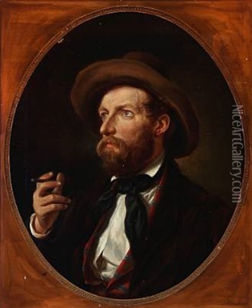 Portrait Of The Danish Painter Anders Lunde Oil Painting - Emilius Baerentzen