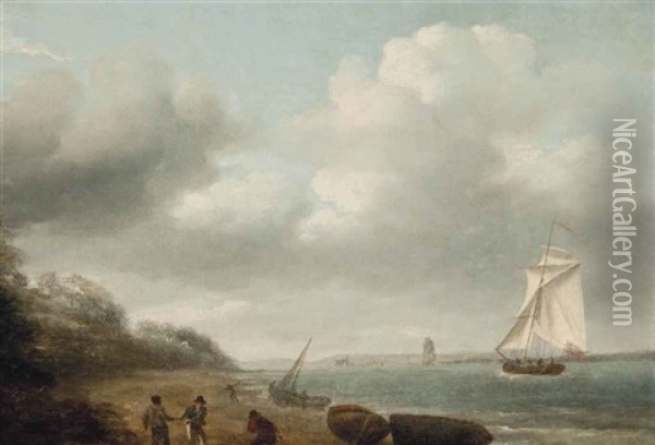 A Cutter Yacht Running Towards The Harbour Mouth At Teignmouth Oil Painting - Thomas Luny