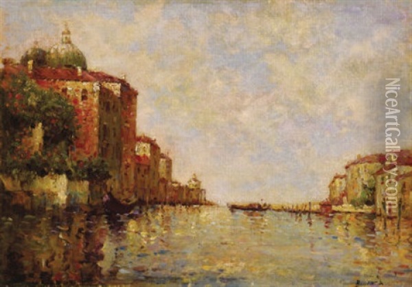 A Venetian Canal Oil Painting - Joseph-Antoine Bouvard