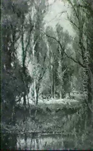 Weideszene In Waldlichtung Oil Painting - Garstin Cox
