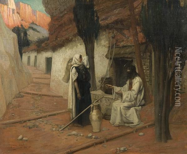 Jesus And The Woman At Jacob's Well Oil Painting - Ernest Georges Berges