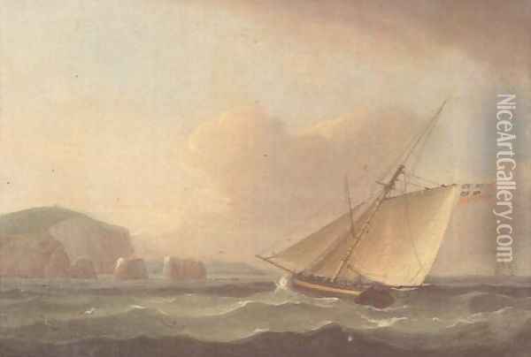 A cutter off the Needles Oil Painting - Thomas Whitcombe