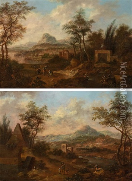 Landscape With Figures (counterparts) Oil Painting - Johann Christian Brand
