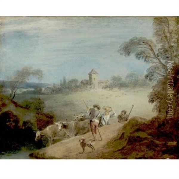 A Pastoral Landscape With A Shepherd And Shepherdess Oil Painting - Jean-Baptiste Pater