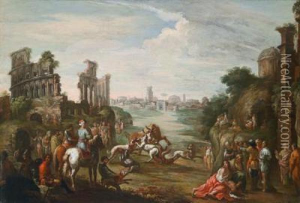 Ein Fest Auf Dem Gut Der Fursten Odescalchi In Rom Oil Painting - Anton Goubau