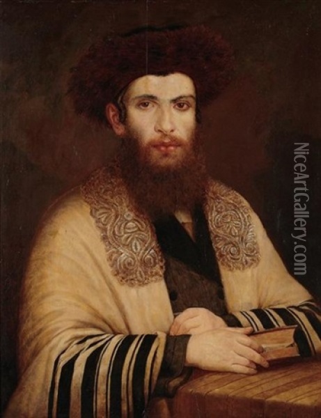 Rabbi With Streimel Oil Painting - Angelika Kauffmann