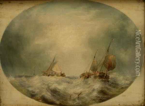 Sailing Barges In Choppy Seas Oil Painting - Henry Redmore