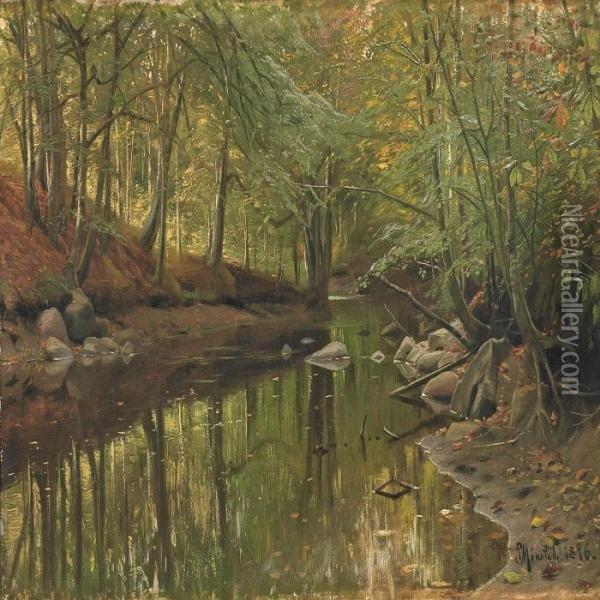 Forest Scenery Withtrees By A Stream Oil Painting - Peder Mork Monsted