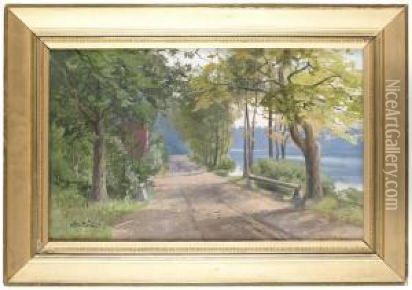 Sommarlandskap Med A Oil Painting - Alfred Thorne