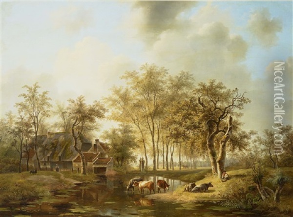 Uferlandschaft Mit Rindern Und Hirten Oil Painting - Willem De Klerk