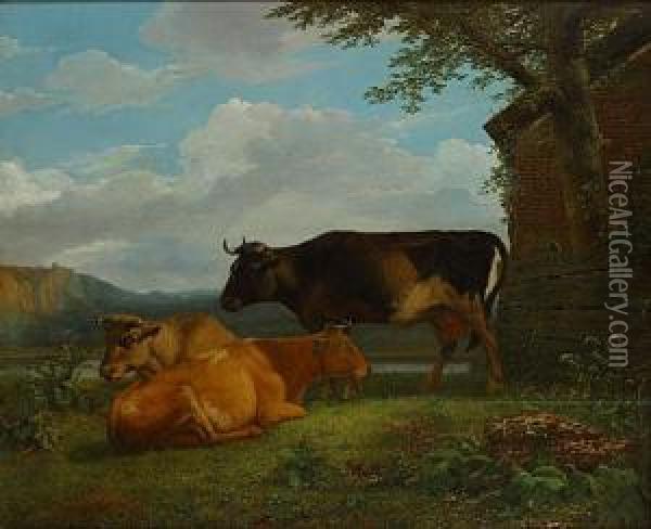 Vaches Oil Painting - Hendrik Josef Fr. Van Der Poorten