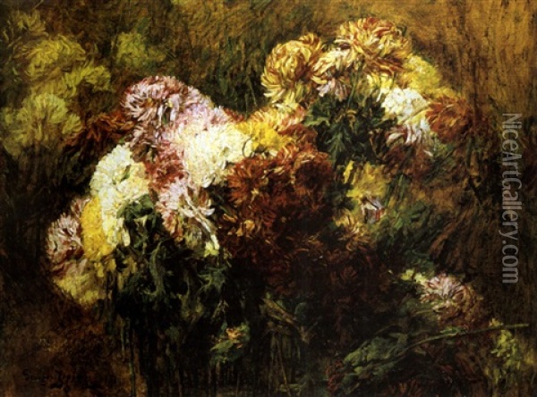 Stilleben Mit Chrysanthemen Oil Painting - Georges Jeannin