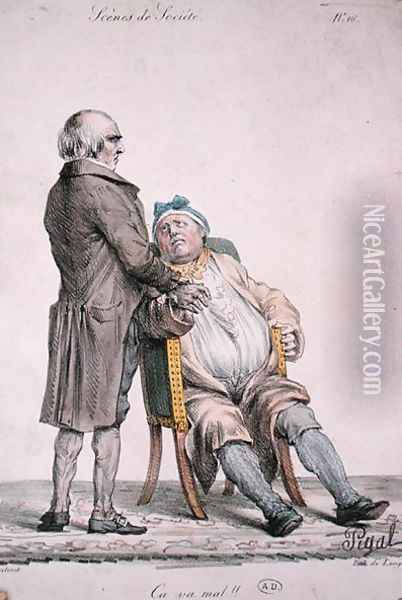 You are not very well,depiction of the rich mans doctor, engraved by Langlume fl.1822-24 1825 Oil Painting - Pigal, Edme Jean