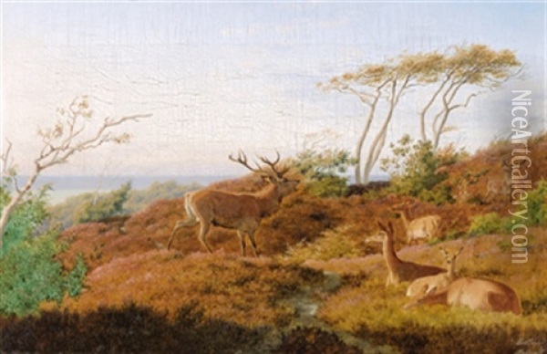 Landschaft Mit Rotwild Oil Painting - Carl Henrik Bogh