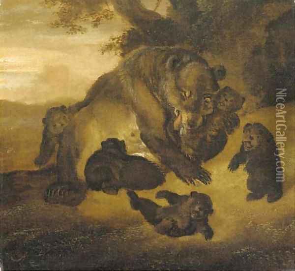 A bear with her cubs Oil Painting - Abraham Danielsz. Hondius