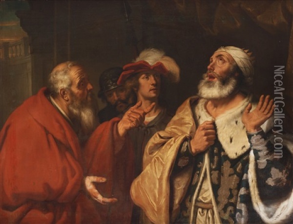 King David Rebuked By The Prophet Nathan Oil Painting - Lambert Jacobsz
