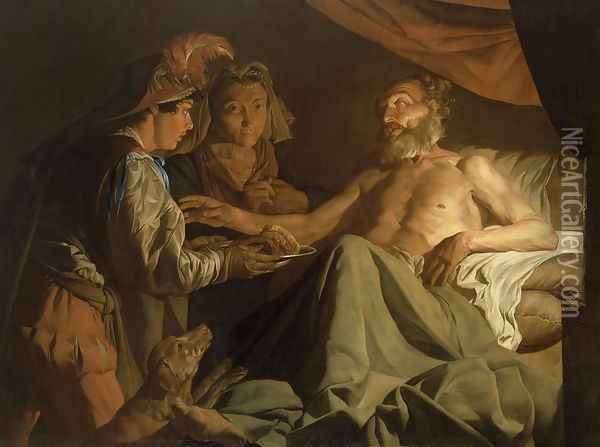 Issac Blessing Jacob, c.1600-50 Oil Painting - Matthias Stomer