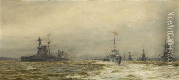 Review Of The Grand Fleet In The Firth Of Forth After The Armistice Oil Painting - William Lionel Wyllie