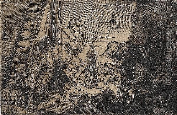 The Adoration Of The Shepherds With A Lamp (bartsch 45) Oil Painting - Rembrandt Van Rijn