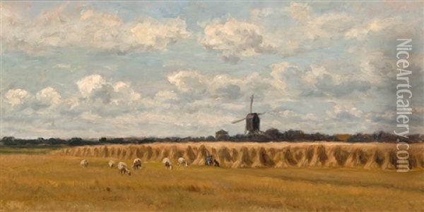 Workers With Sheep In The Field Oil Painting - Adrianus van Everdingen