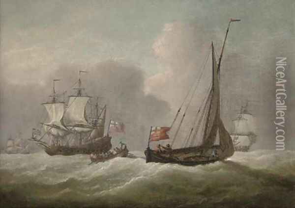 Warships in the Channel in a heavy swell Oil Painting - Willem Van De Velde