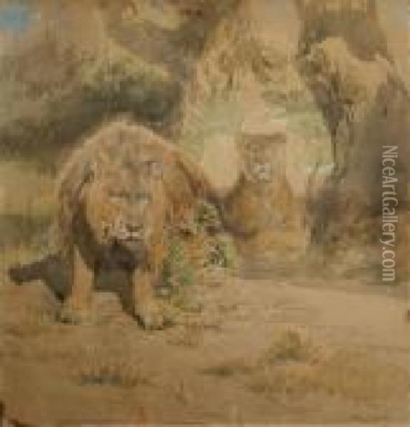 Lion And Lioness Oil Painting - Rosa Bonheur
