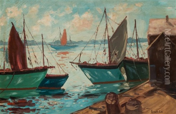 Port Jefferson Harbor Oil Painting - Jonas Lie