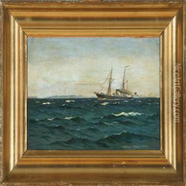 Marine With A Steamship On Open Sea Oil Painting - Alfred Theodor Olsen