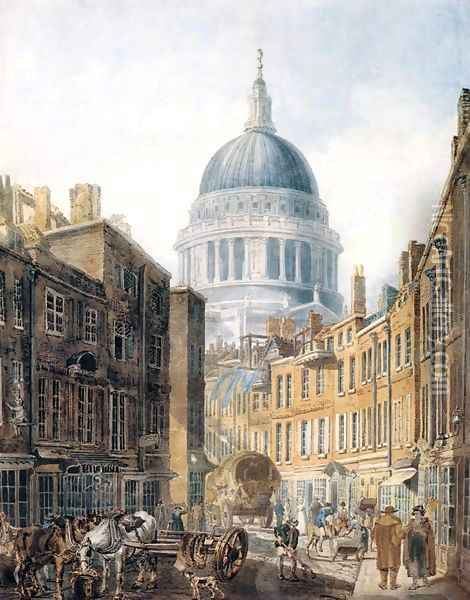 St Pauls Cathedral from St Martins le Grand Oil Painting - Thomas Girtin