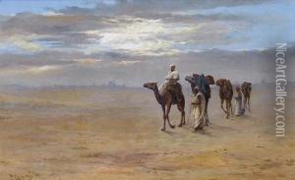 Camel Riders In The Desert Oil Painting - Pericles Tsirigotis
