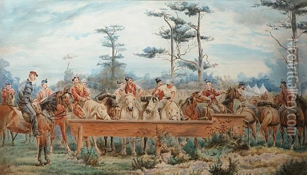 Soldiers Watering Horses Oil Painting - Elizabeth Thompson