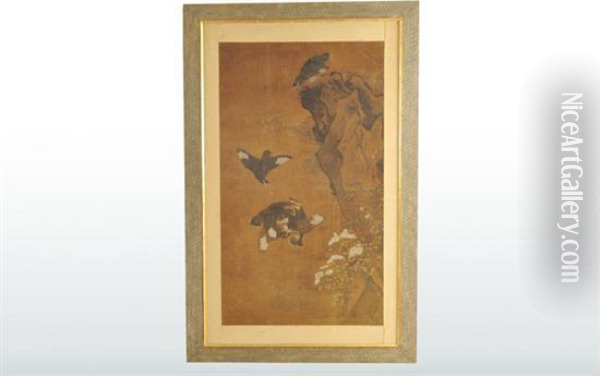 Flores, Aves Y Paisaje Oil Painting - Lu Ji