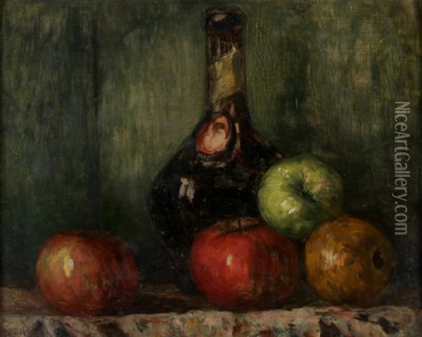 Nature Morte (fruits And Bouteilles) Oil Painting - Charles Cottet