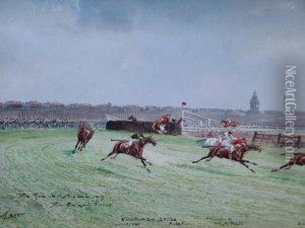 The Grand National 1913, The Canal Turn Oil Painting - John Beer