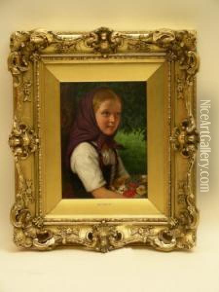 Young Girl Collecting Flowers Oil Painting - William Gale