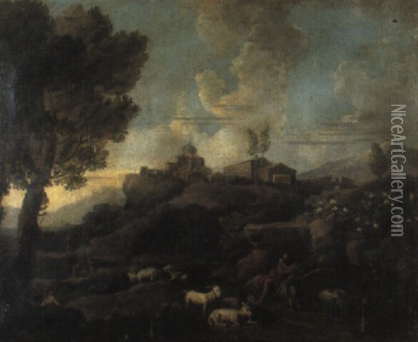 Paysage Italien Avec Un Berger Et Un Troupeau De Chevres Oil Painting - Jan Frans van Bloemen