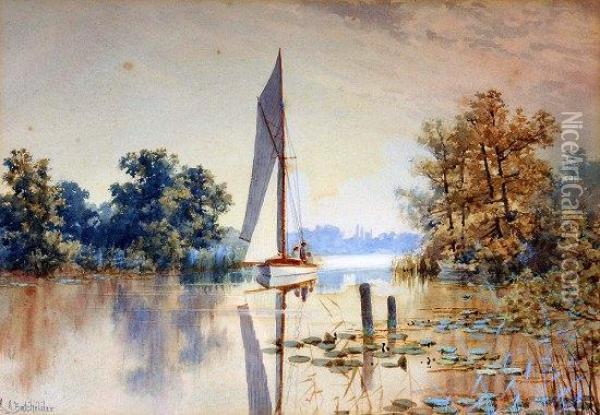 Yacht On The River Oil Painting - Stephen John Batchelder