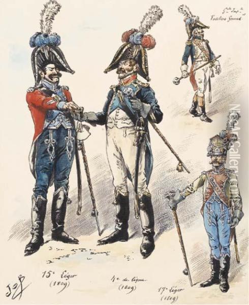 Quatres Fusiliers-grenadiers Oil Painting - J-M. Onfray Brev. De Job