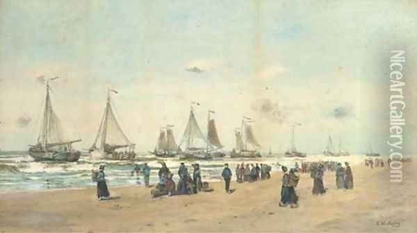 The Scheveningen fishing fleet setting off to the fishing grounds Oil Painting - Hendrik Willem Mesdag