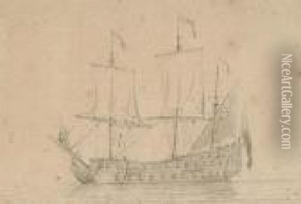 Sketch Of A Galleon Oil Painting - Willem van de, the Elder Velde