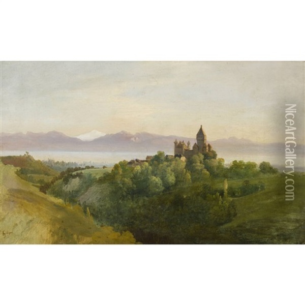Vufflens-le-chateau Am Genfersee Oil Painting - Charles Louis Guigon