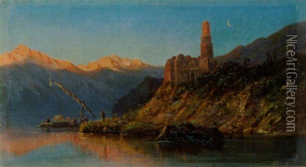 Agyptische Landschaft Mit Ruinen Bei Sonnenuntergang Oil Painting - Jacob Alt